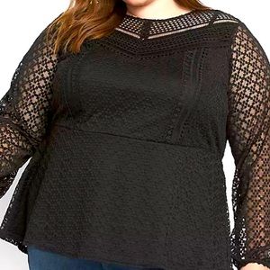 LANE BRYANT Black Lace Peplum Blouse Sz 18